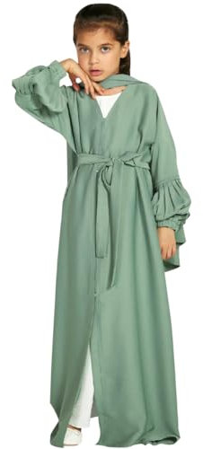 FYMNSI Gebetskleidung Für Kinder, Muslimisches Gebetkleid für Mädchen, Abaya Islamisches Gebetskleid mit Hijab Muslim Maxikleid Kaftan Ramadan Mittlerer Osten Arabisch Party Robe Grün 9-10 Jahre
