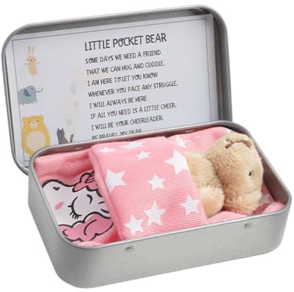 Raykce A Little Pocket Bear Hug for Women Friend, Small Teddy Bear in a Tin Box, Plush Bear Sending You Mini Pocket Hug Love, Taken Doll Decoration (Light Brown)