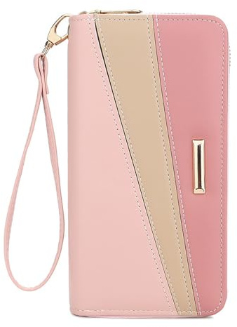 Gosyfeti Women Wallet with Wristlet, Large Capacity Zip Around Long Purse, Female Ladies Card Holder Cell Phone Pocket, Multicolor, Moderate