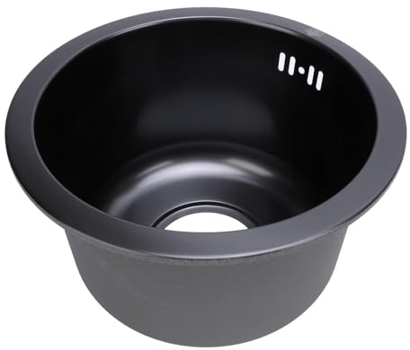 Évier Rond Évier Simple Rond Petit Évier Salle De Bains Évier Acier Inoxydable 28cm Petit Évier Rond En Acier Inoxydable Pour Cuisine, Bateau, Caravane, Camping (Nano Noir)