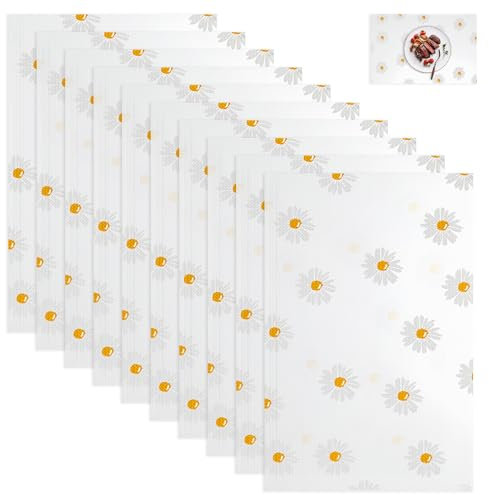 Chstarina 10 Pcs Refrigerator Liners, 45x30cm Daisy Fridge Shelf Liners, Waterproof Antibacterial Fridge Mats, Non-Slip Fridge Mat, Drawer Liners Kitchen for Refrigerator, Drawer, Cupboard