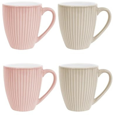 YöL Set of 4 Ribbed Mugs Pink Cream Tea Coffee Cups Mug Set 12oz Stoneware Home Kitchen Modern Contemporary Microwave Dishwasher Safe