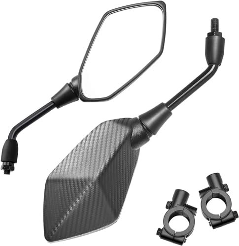 Trkimal Specchio retrovisore universale regolabile per moto - Specchio convesso a rombo con bullone a filettatura oraria da 10 mm, morsetti di montaggio da 7/8” per manubrio di moto, scooter, atv