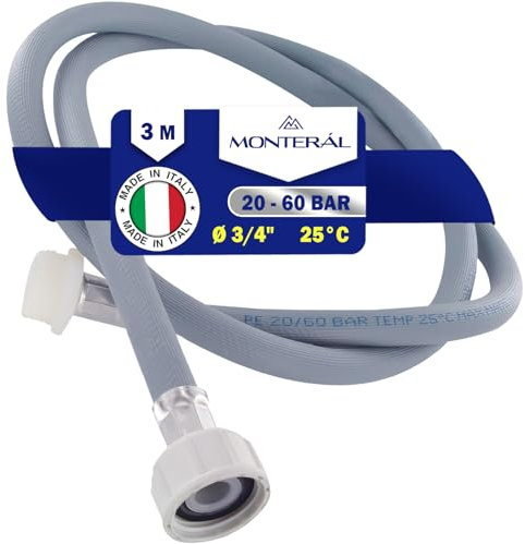 Alargador de Manguera Lavadora y Lavavajillas 3 m para Entrada Agua para Temperaturas de hasta 25°C Presión de 20 a 60 Bar Conexión Ø 3/4 - MADE IN ITALY - MONTERAL