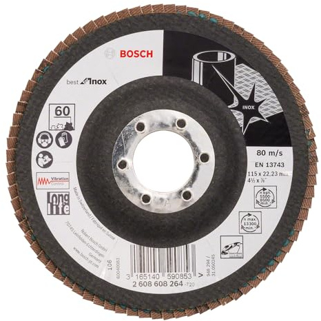 Bosch Faecherschleifscheibe X581 Best for Inox 115mm Korn 60, 1 Stk. (Packung mit 10)