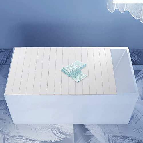 MEELRYD 75x170cm Badewannenabdeckung, Faltbare Badewanne PVC Brett Badablage wasserdichte Staubdichtes Badewannen Abdeckung (Weiß)