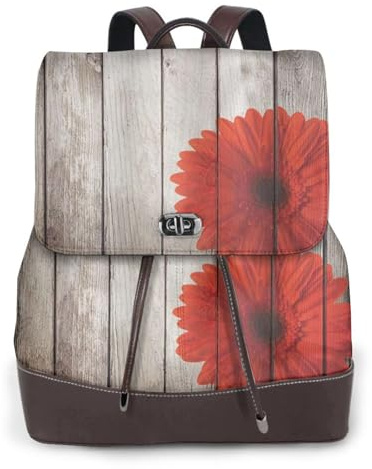 Sac à dos pour femme imprimé dahlia rouge fleur rouge sac à dos imperméable antivol léger PU mode cuir nylon sac à dos d'école sac à dos de voyage, Noir , Taille unique