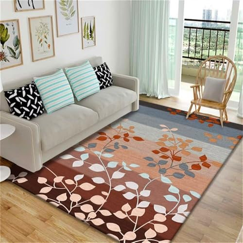 RUGMRZ Teppiche Wohnzimmer Schreibtisch Teppich Bunte Blätter Schlafzimmerteppich Weicher Flächenteppich Hellgrau Deko Outdoor Terrasse Dekoration Schlafzimmer Teppich 120X200CM