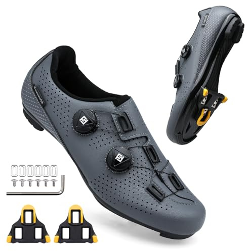 Feyenold Herren Fahrradschuhe Damen Radsport Schuhe Kompatibel mit SPD-SL Pedal & Kompatible Installation SPD/Look KEO Cleats Reitschuhe Grey 44 EU