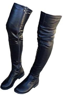 FUIPOT Straight Boots, Women's Over The Knee Boots Round Toe Low Square Heel Side Zipper Over The Knee Boots Patent Leather Slim Fit Large Size Fashion Women's Boots,Black,10 UK