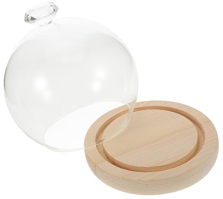 Cabilock Glass Cover Ornaments Shape Dome Display Case Wood Base for Decorative Floral Vase and Protective Display Globe