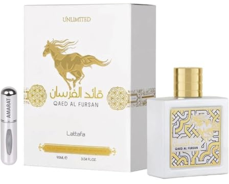 Perfume Qaed Al Fursan Unlimited Original 90ML, Perfume Árabe para Mujer de Larga Duración, Eau da Parfum Importado de Dubái, Incluye Atomizador Recargable 5ML, Fragancia Fresca y Exótica (Unlimited)