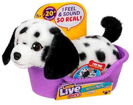 Little Live Pets My Really Real Puppy Minis- Pepper the Dalmatian| Interactive Puppy with 20+ Sounds & Reactions- Includes Basket for Display. Fun & Adorable Gift for Kids (11cm/4.3in tall)