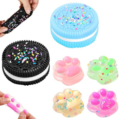 GWAWG 2 Pièces Biscuit Stress Relief Toy et 4 x Jouets Squishy Mini Pattes de Chat, Doux Squeeze Jouets Biscuit, Jouet Sensoriel à Presser Montessori pour l'Autisme Accessoires de Jeux (1)