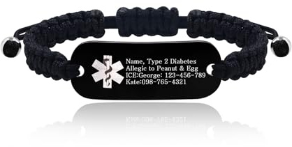 Tobestu Schwarze DIY Personalisierte Medizinische Alarm Armbänder - Anpassbares Gesundheitsinformations-ID Armband YS5833