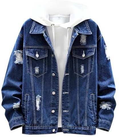 Giubbotto Jeans Uomo Estivo, Giubbotto Estivo Uomo, Mezza Stagione Autunnale Primaverile Giubbotto Collo Alto a Zip Giacca Cerniera Lampo Tempo Libero Giubbino Jeans Giacca in Denim