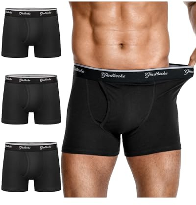 Gladbecke Unterhosen Männer Atmungsaktiv Boxershorts Herren Baumwolle Unterwäsche = Klassischen Retroshorts Gummibund Herrenunterhosen, Ohne Kratzenden Zettel, Schwarz 3er Pack, XXL