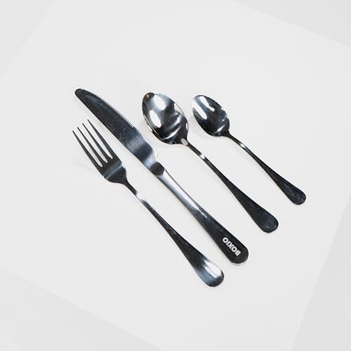 BOXIO - Eat: Kompaktes Edelstahl Campingbesteck Set für 2 Personen – Outdoor Reisebesteck für Camping, Kinder, Bundeswehr & Campinggeschirr – Leicht & Robust – Perfekt für Deine Campingausrüstung