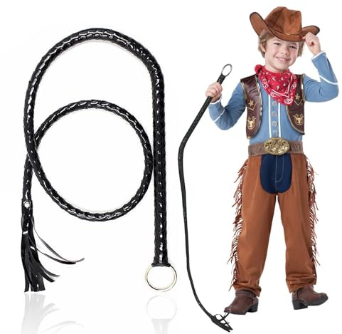 YUSHWENPTY Frusta di Halloween, Frusta Nera Intrecciata, 140 cm Frustino Equitazione per Accessori Halloween, Cosplay Festa
