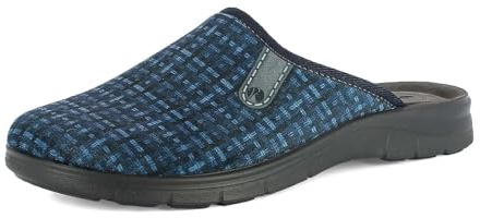 inblu Homme Pantofole Uomo Con Disegno Geometrico Tratteggiato, Plantare Anatomico in Vera Pelle, Suola Flessibile E Rialzata Chausson, Bleu, 43 EU