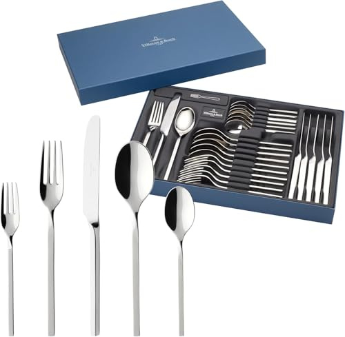 Villeroy & Boch – Newwave Tafelbesteck 60 Teilig Für 12 Personen, Spülmaschinenfest, Besteck Set, Essbesteck Set, Besteckset Mit Messer, Gabel, Löffel, Edelstahl