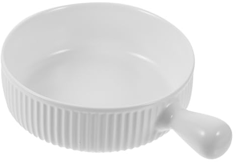 STOBAZA Bol de Cuisson en Céramique Ivoire Poignée, Résistant Haute Température, Compatible Micro-Ondes, Bol Alimentaire Multifonction pour Restaurant et Usage Quotidien, Plat Rond