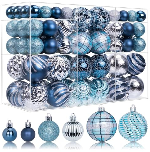 100ct Christmas Ball Ornaments Set, Blue and Silver Shatterproof Hand-Painted Hanging Baubles Decoration Bulk for Xmas Tree, Wreath, Garland, Home Holiday Decor