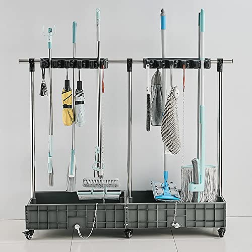 Carrito de Cocina, escurridor, Soporte para Escoba y trapeador, Soporte para fregona, Soporte móvil para Escoba, Colgador de Escoba de Acero Inoxidable, Organizador para fregona húmeda, Carr