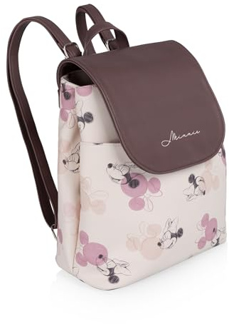 Picnic TIME Disney Minnie Mouse Downtown Mini Cooler Backpack- Insulated Lunch Bag - Stylish Beach Bag Soft Cooler, (Beige with Vintage Pink Sketch)
