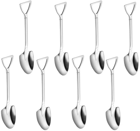 8PCS Shovel Spoon Set Stainless Steel Shovel Shape Spoon Silver Mini Dessert Spoons Shovel-Shaped Mixing Spoon for Party Home Kitchen (8PCS Spoon)