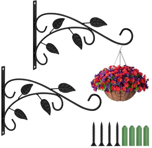 APXEL 2 Piezas Soporte Planta Colgante Gancho Pared, 30 cm Soportes para Cestas Colgantes de Hierro Forjado con Tornillos, Gancho de Jardín Retro para Plantas, Comedero para Pájaros