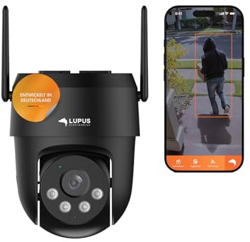 Lupus Electronics LE213 Alarmkamera mit KI-Objektverfolgung, WiFi 6, Täteransprache, Flutlicht, Sirene, Keine Cloud - Keine Datenkrake, dt. Hersteller, inkl. APPs und Win/Mac Software, (Schwarz)