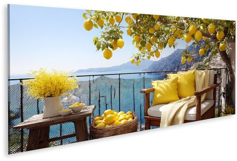 islandburner Bild auf Leinwand Balkon mit Zitronenbaum und Meerblick - Sommerliche Wanddekoration - Panorama