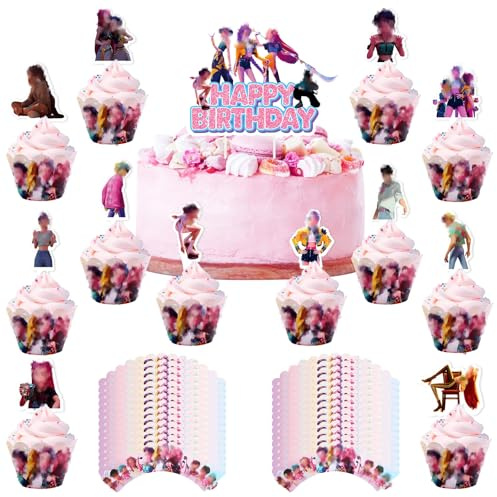 49 Stück Kinder Tortendeko Set: Happy Birthday Topper & Cartoon Figuren Cake Topper & Cupcake Wrappers, Kuchen Deko Geburtstag, Torten Deko für Kindergeburtstag Party, Theme Party Tortendeko2