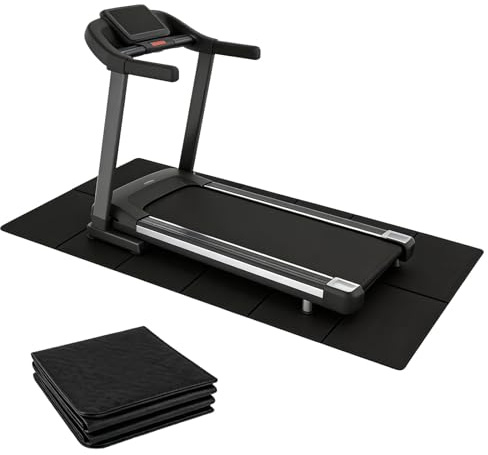 Vikbar golvskyddsmatta för sportutrustning, träningsutrustning, 183 cm x 61 cm, 6 mm tjock, hög densitet PVC ljuddämpande löpbandsmatta för löpband, gym, motionscykel och rulltränare, svart