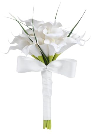 Bouquet da Sposa Artificiale, Decorazioni Nuziali con Calle Artificiali per Addio al Nubilato e Festa di Anniversario, Bianco