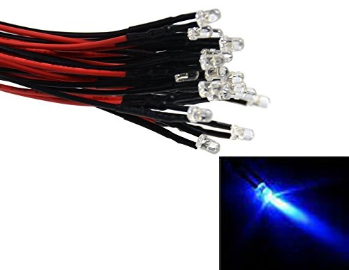 Laomao 20 x LED 3 mm con cavo 20 cm, 12 Volt DC, già cablati
