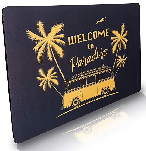 Fussmatte innen & außen 50x70cm - flach & rutschfest – Design Welcome to Paradise - Waschbare Türmatte für saubere Schuhe & stylisch modernen Eingangsbereich