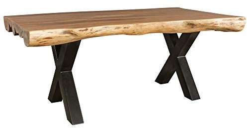 FineBuy Esszimmertisch 200 x 100 cm Akazie Massivholz rechteckig - Vollholz Esstisch Landhaus Tisch für 6-8 Personen - Holztisch Massiv Baumkante - Baumstamm