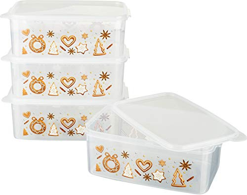 MiraHome Keksdosen 4er Set transparent mit Lebkuchen-Design 2,5L – Rechteckige Plätzchendosen – Ideal als Keksdose für Weihnachten – Plätzchendose für die Weihnachtszeit