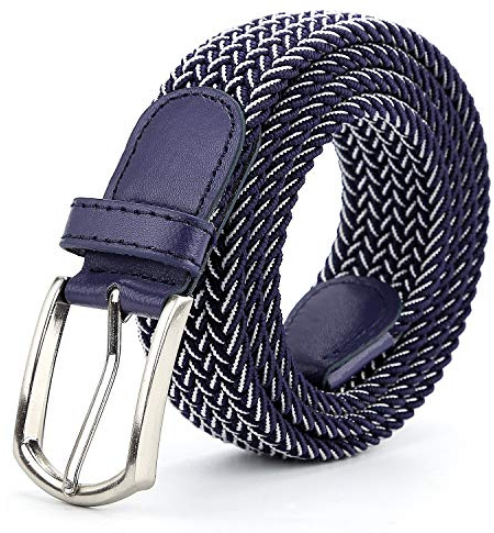 Braided Canvas Woven Elastic Stretch Belts for Men/Women/Junior with Multicolored (Blue-White, Medium/32-34 Waist)