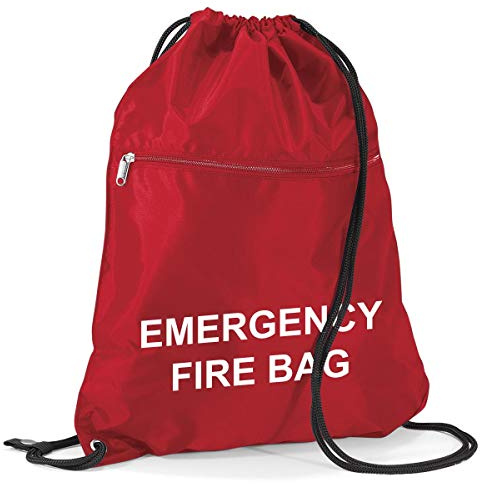 School & Workplace Evacuation Emergency Fire Bag - Printed Red Documents & Equipment Drawstring Sack Bag