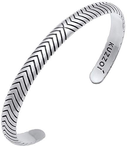 Kuzzoi Buddha Herren 7 mm Silber Armreif offen handgefertigt 925 Silber | poliert Luxus Armband mit Kuzzoi-Gravur für Männer 19cm breit 22g