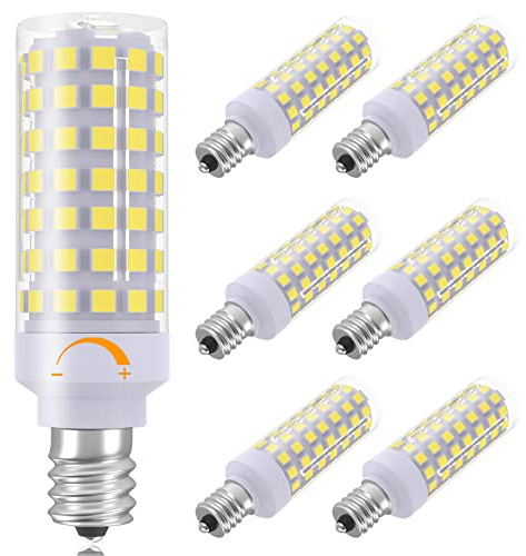 E12 LED Candelabra Bulbs Dimmable, 7W C7 Bulb Equivalent to E12 Halogen Bulb 60W, Daylight White 6000K, T6 E12 Candelabra Base, AC120V E12 Light Bulbs for Ceiling Fan, Chandelier Lighting, 6 Pack