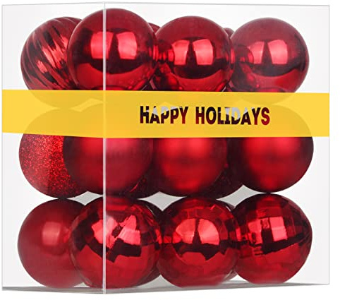 Rose Red 3.2 Large Christmas Balls - Christmas Tree Decoration Ornaments Shatterproof Hanging Balls for Birthday Halloween Holiday Wedding Decorations Set of 18pcs