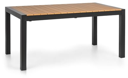 blumfeldt Menorca Expand - Gartentisch, Ausziehtisch, ausziehbar, Aluminium/Kunststoff-Holzimitation, Pulverbeschichtung, justierbare Füße, Tischfläche max.: 213 x 95 cm, hell/Teak