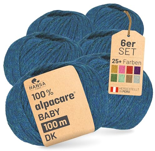 HANSA-FARM | Alpacare 100% die 1. maschinenwaschbare Baby Alpakawolle - 300 Set DK (6 x 50g) - kratzfreie Alpaka Wolle zum Stricken & Häkeln - Deep Ocean