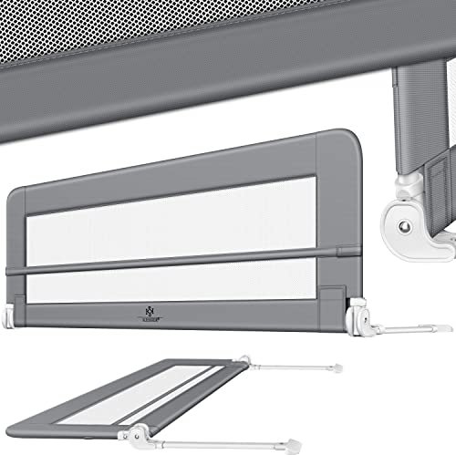 KESSER® Bettgitter 180 cm Bettschutzgitter Kinderbettgitter für Kinder Babybettgitter Klappbar, Tragbar, Kinderbett Kinderbettschutzgitter Rausfallschutz, Bett & Elternbett hoch: 42 cm, Hellgrau