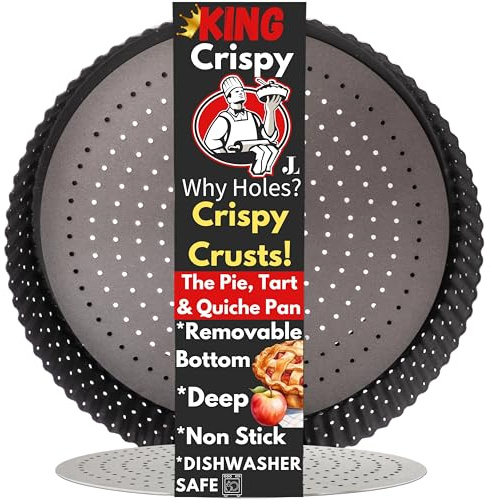 The Perforated Pie Pan - Golden Pie Tart Quiche and Flan Crusts Guaranteed With This Deep Dish Pie Plate Designed With Holes For Crisp Baking. A Fluted Non-Stick Metal Mold (9 inch x 2 inch depth).