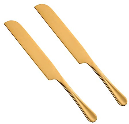 BISDARUN Bread Knives for Homemade Bread Stainless Steel Gold Cake Knives for Wedding 2 Pieces Bread Cutter, Overall Length 26.8 cm/ 10.55 Inch, Blade Length 14.3cm / 5.6 Inch
